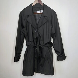 Windham Harbour Black Belted Mid Length Trench Coat Timeless Closet Staple Large